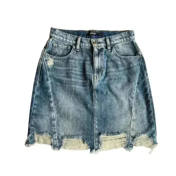 HUDSON  LULU DISTRESSED 5 POCKET WOMEN’S DENIM PENCIL SKIRT•MEDIUM DENIM… - Picture 9 of 10